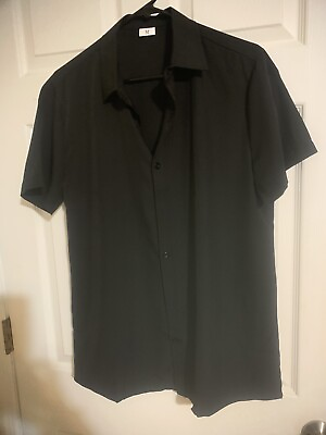 #ad Men#x27;s Polyester short sleeve black button up shirt MEDIUM $15.00
