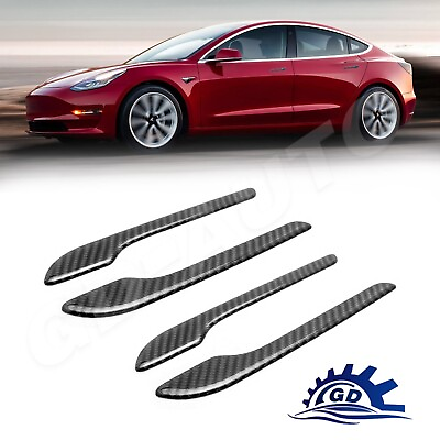 #ad For 2017 2023 Tesla Model 3 Y Door Handle Sticker Cover Glossy Carbon Fiber Look $13.49