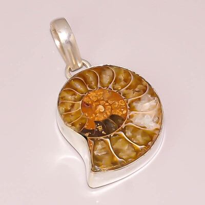 #ad Natural Ammonite Fossil Handmade 925 Sterling Silver Plated Boho Pendant $15.39