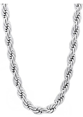 #ad Rhodium Plated Super Thick 5MM 925 Sterling Silver Twisted Rope Chain Necklace $94.99