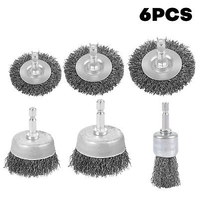 #ad 6Pcs Stainless Steel Wire Brush Wheel Cup Brush Set for Drill Kit amp; Rotary Tool $10.89
