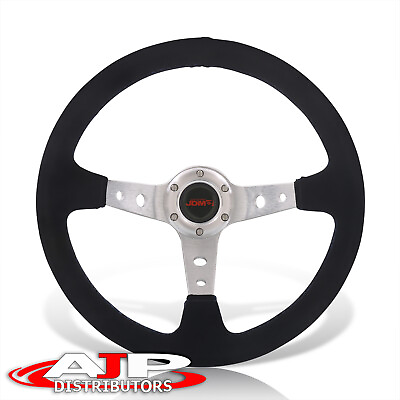 #ad Suede Blue Stitch Deep Aluminum Spokes w Horn JDM Sport 14quot; 350mm Steering Wheel $37.99