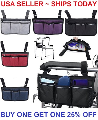 #ad Outdoor Wheelchair Side Pouch Storage Bag Armrest Pocket Organizer Holder Pocket $7.98