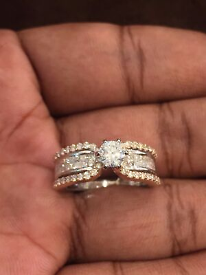 #ad Pave 1.25 Cts Round Princess Cut Diamonds Solitaire Wedding Ring In 14K Gold $1978.00