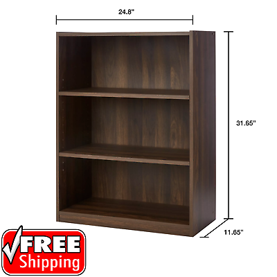 #ad 3 Shelf Wood Bookcase Wide Storage Display Bookshelf Adjustable Shelving Canyon $29.80
