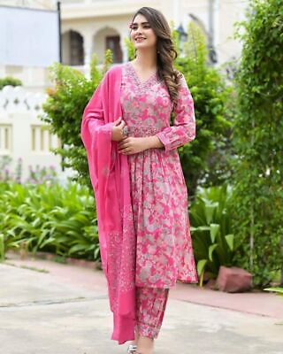 #ad Women Designer Kurta Pant Dupatta Set Indian Bollywood Salwar kameez Kurti Dress $29.24