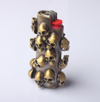 #ad Handmade Brass Lighter Case Cover Shell Fits Bic J3 Lighter Skull Sleeve Cover $29.99