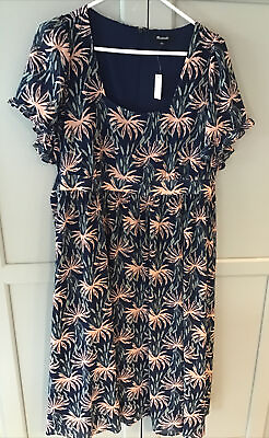#ad Madewell Poly Lined Short Sleeve MIDI Dress Tie Back Zip Size L NWT Tropical $34.99