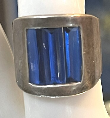 #ad Vintage Handmade Wide Sterling Silver Industrial Blue Sapphire Size 6.5 Ring $49.49