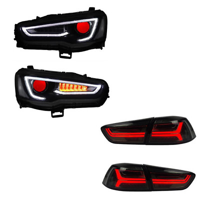 #ad Smoked Taillight All Black Headlight with Demon Eyes For Lancer EVO X 08 17 $522.99