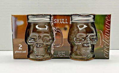 #ad Circleware Clear Glass 4 oz Skull Salt and Pepper Shaker Halloween Kitschy $17.99