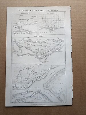 #ad c1856 Map of Principal Cities and Ports in Canada antique vintage engraving GBP 6.50