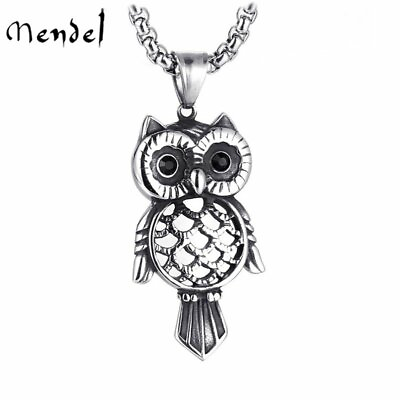 #ad MENDEL Owl Bird CZ Pendant Necklace Stainless Steel Jewelry Free Shipping Silver $11.99