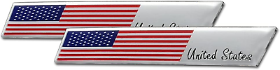 #ad 3D Aluminum Alloy American US Flag Decal 2PCS 3.8quot; X 0.6quot; Patriotic Stars Stri $11.86