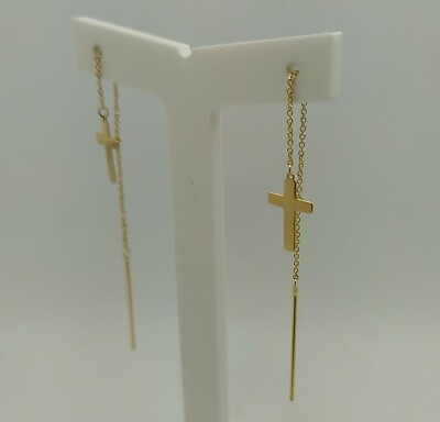 #ad Earrings Gold 18k 750 Mls . Crosses With Chain $187.86