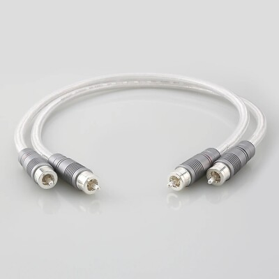 #ad Pair 1mm Solid Pure Silver RCA Cable HiFi Audio Interconnect Silver Plated Plug $234.00