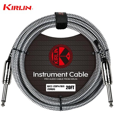 #ad Kirlin 20FT 1 4quot; Straight Ends Woven Silver Guitar Bass Cables With Cable Tie $15.49