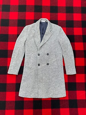 #ad ZARA XS S 34 36 Herringbone Tweed Mackinaw Wool Long Breasted Coat $149.99