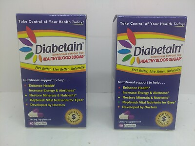#ad 2 PK Diabetain Vitamin Support 60 Capsules 10 2022 Brand New Blood Sugar Control $49.99