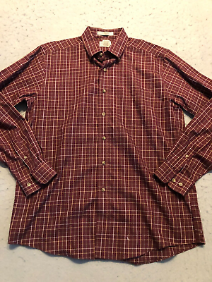 #ad L.L.Bean Shirt Men#x27;s Medium Wrinkle Free Red Plaid Button Up Long Sleeve $19.99