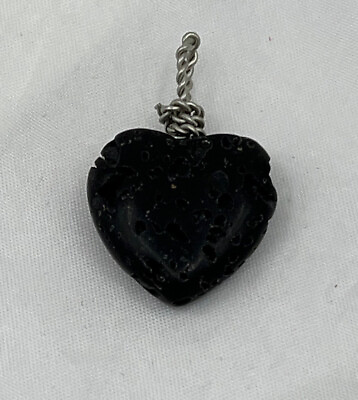 #ad Natural Rough Black Lava Rock Gemstone Small Carved Heart Pendant $12.99