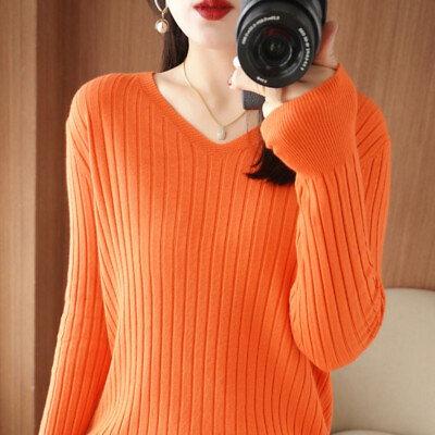 #ad Ladies Jumper Top Knitted Bottoming Shirt Sweater V neck Thermal Casual Winter $28.56