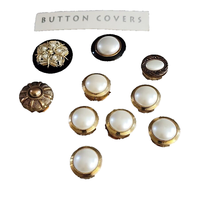 #ad Vintage Button Covers Lot of 10 Carved Elegant Pearl Gold Tone Various Sizes $15.99