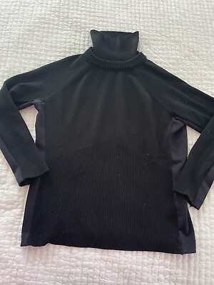 #ad Athleta Black Mesa Ribbed Wool Blend Turtleneck Ski Sweater Size XL $35.00