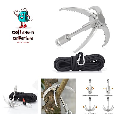 #ad Large Grappling Hook with 65ft Rope 4 Claw Folding Stainless Steel Grapple H... $55.99