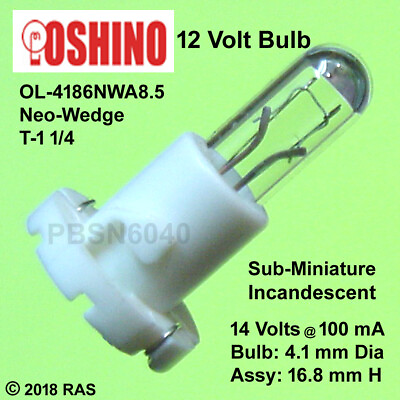 #ad 50 Sub Miniature 12 Volt Incandescent Bulbs Bulb approx 4.1 mm D x 10 mm H $24.95