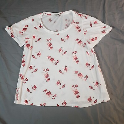 #ad Lucky Brand Shirt Womens L Short Sleeve Crew Neck Floral Print $5.99