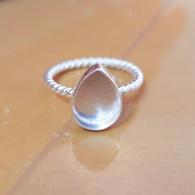 #ad 925 Sterling Silver Teardrop Twisted Blan Bezel Cup Stone Setting Ring Supplies $18.00