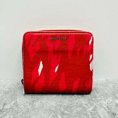 #ad Balenciaga Red Multi Color Zip Compact Wallet $248.00