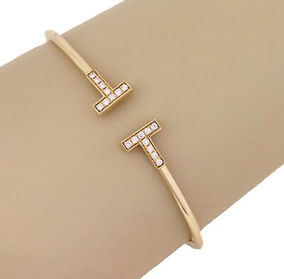 #ad Tiffany T Wire Diamonds 18k Yellow Gold Flex Cuff Bangle Bracelet $3650.00