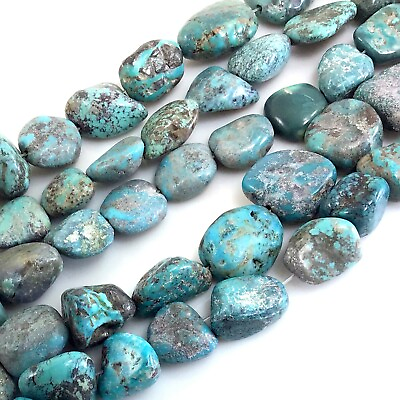 #ad Natural Genuine Earthy Turquoise Blue Rough Nugget Beads 13 16mm 15quot; TU771 d $39.99
