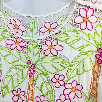 #ad Tropical Beachy Island Embroidered Shirt Sz M Beach Coverup Summer Palm Tree $8.99