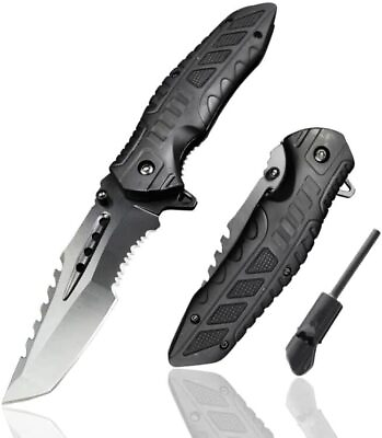 #ad 8.4quot; Serrated Sharp Black Pocket Folding Knife Spring Assisted with Fire Start $15.95