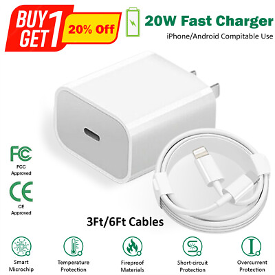 For iPhone 11 12 13 Pro 20W USB C Fast Charger PD Charger Adapter PD Cable Cord $9.49
