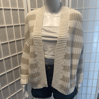 #ad Express cable knit cotton acrylic blend Cardigan Size L Beige and Cream Stripe $20.00