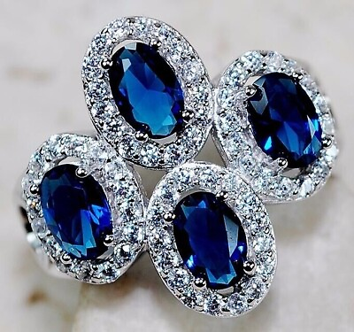 #ad 3CT Blue Sapphire amp; Topaz 925 Solid Sterling Silver Ring Jewelry Sz 8 JB2 6 $32.99
