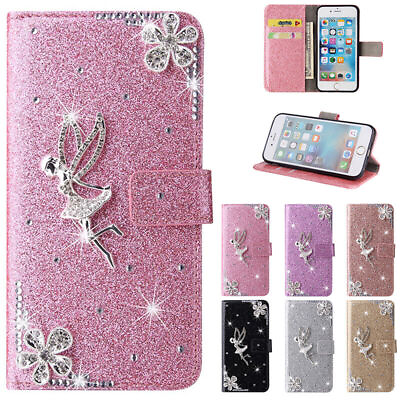 #ad For Samsung S30 S23 S22 S20 FE Plus Angel Leather Wallet Bling Glitter Case $9.23