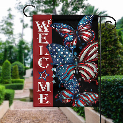 #ad Welcome Patriotic Butterfly Flag America 4th July Flag Independence Day Flag $23.99