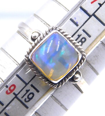 #ad 1.50 Gm 925 Solid Sterling Silver Natural Ethiopian Opal Cab Ring 8.1 US M 3714 $10.22