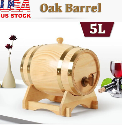 #ad 5L Oak Barrel Cask Wooden Storage Wine Brandy Whiskey Beer Dispenser Barrel new $64.50