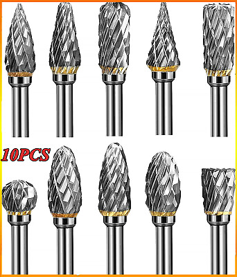 #ad 10PCS 1 8quot; Tungsten Carbide Rotary Burr Bit Set Cutting Carving for Dremel Tool $9.88