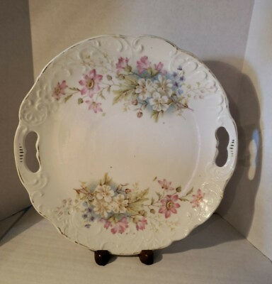 #ad JAPAN Nippon China Cake Plate ANTIQUE Handled Serving 10quot; Dia Dogwood Flowers $22.79