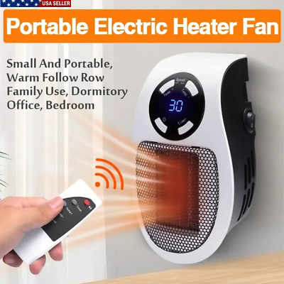 #ad Heater Wall Plug Electric Portable Space Fan Timer Mini 500w Digital Room $16.89