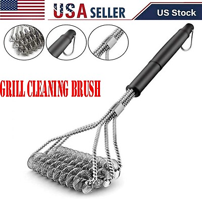 #ad 18in Grill BBQ Stainless Steel Cleaning Brush Bristle Free Safe with Scraper $11.99