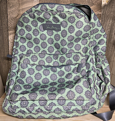 #ad Vera Bradley Campus Backpack Grey Green Yellow Floral Pockets Great Shape $15.40