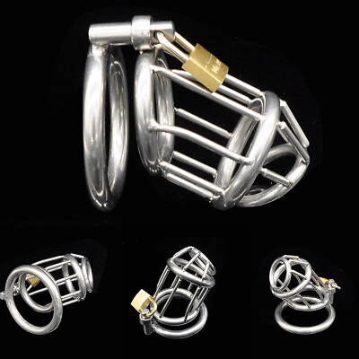 #ad Male Chastity Cage Device Restraint Lock Ring Belt Stainless Metal Cage $16.85